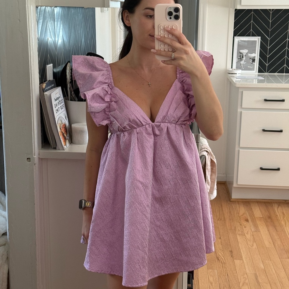 Purple Ruffle Sleeve Babydoll Cocktail Dress